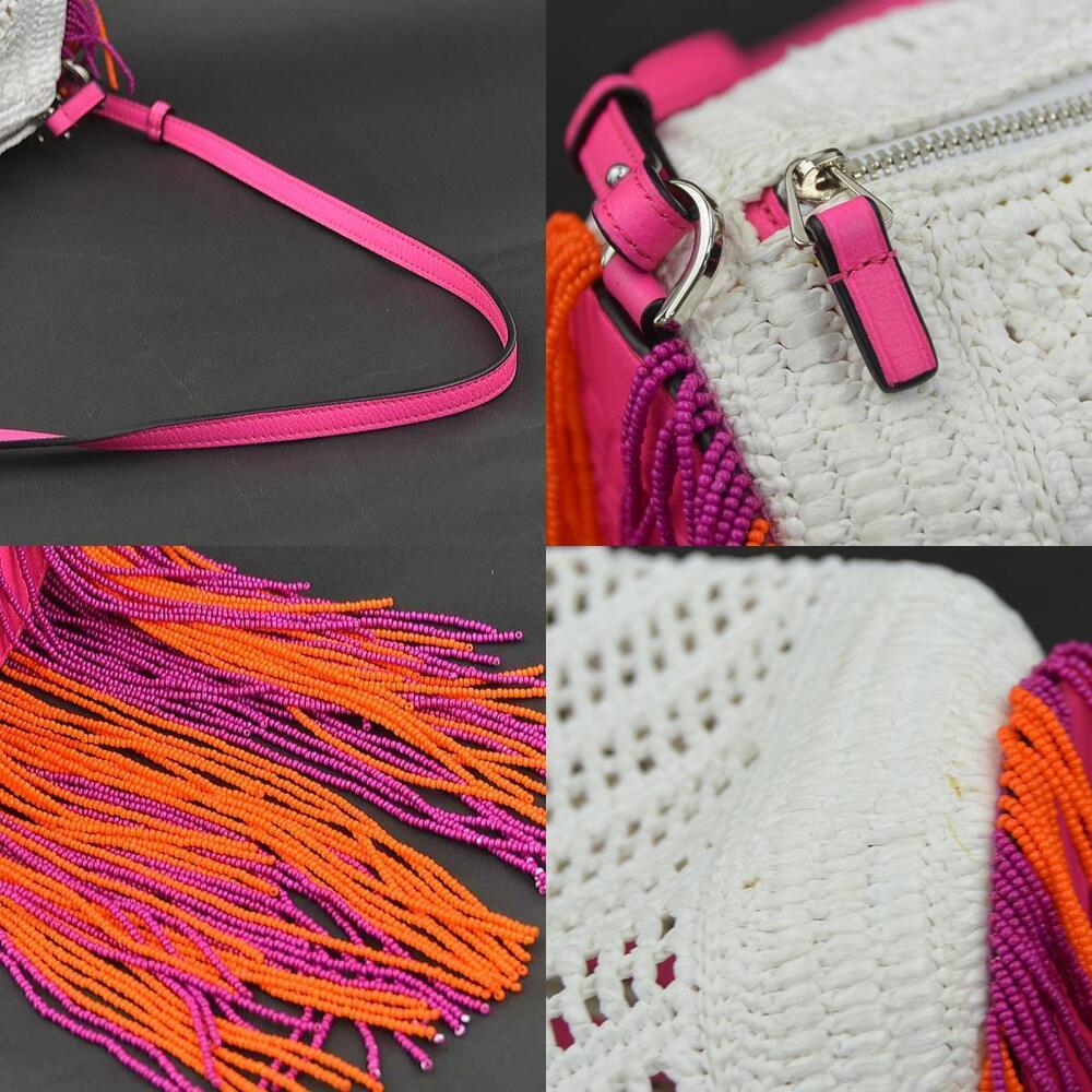Loewe Shoulder Bag Beaded Fringe Raffia Leather White Pink Purple Orange - Picture 4 of 5